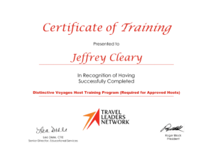 Travel Leaders Network Distinctive Voyages Host Training Certificate